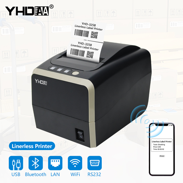 YHDAA Inkless Printing Linerless Label Printer Imprimante Thermique USB BT WIFI LAN RS232 3 Inch Thermal Printer