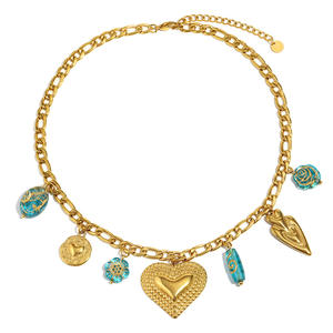 שרשרת אופנה חדשה וטרנדית מצופה זהב 18 קראט, נירוסטה, בצורת לב עם נקודות פולקה, תליון וינטג' לנשים, תכשיט. - Product Image 1