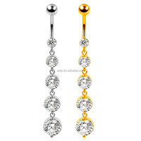 Bijoux de piercing en acier inoxydable, pendentif à cinq zircones, barre banane, chaîne longue d'été pour la plage, anneau de nombril
