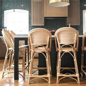 Nordic Luxury High Back Chair Vintage French Woven <strong>Dining</strong> Chair Rattan Kitchen Bar Chairs Bar <strong>Stools</strong> - Product Image 3