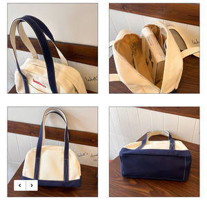 制造商环保定制标志oem设计时尚女性帆布迷你包白色和蓝色户外旅行杂货手提包 - Product Image 5