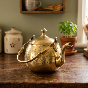 Vintage Brass Tea Kettle With <b>Lid</b> And Handle Floral Engraved Design Water <b>Pot</b> Kettles Metal Decorative Teapot - Product Image 4