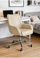 Chaise de bureau pivotante ergonomique moderne avec accoudoirs fixes, dossier solide, design nordique, structure en acier, roulettes et réglage de la hauteur, idéale pour les cadres.