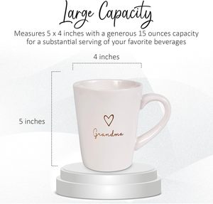 Tasse à café en grès Pavilion Grandma avec étiquette cœur, en céramique blanche, compatible micro-ondes et lave-vaisselle, 15 oz, usage quotidien - Product Image 3