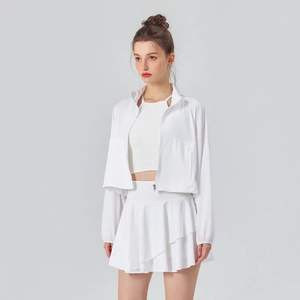 ชุดเซต2ชิ้นเสื้อแจ็คเก็ตแขนยาวสำหรับออกกำลังกายกลางแจ้งและกระโปรงมีจีบป้องกันแสงแดด - Product Image 4