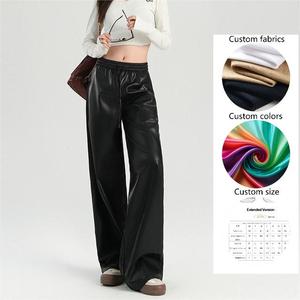 Xinjian femmes respirant en cuir PU crayon Cargo automne hiver Collection décontracté jambe droite taille haute lâche plat Design - Product Image 2