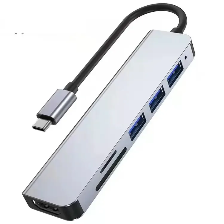 6 Port 6 in 1 HDTV PD Charge Type c 3.0 Usb hub in Aluminum Compatible with Mac OS, Window 7/8/10