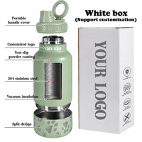 Accessoires pour bouteille d'eau pour chien 2-en-1 en acier inoxydable avec bouteille isotherme à visser et distributeur de nourriture de voyage anti-fuite