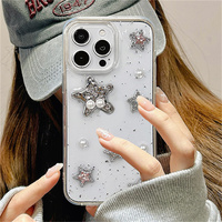 Coque de téléphone de luxe 3D avec strass et perles étoiles pour iPhone 18 Pro 17 16 15 14 13 Pro Max, coque transparente en époxy avec paillettes coréennes scintillantes