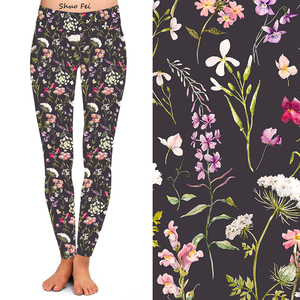 Leggings de Yoga de Cintura Alta para Mujer, Estampado de Flores Silvestres en <span class=keywords><strong>Acuarela</strong></span>, Ajuste Delgado, Pantalones Deportivos con Gráficos Botánicos Elegantes - Product Image 1