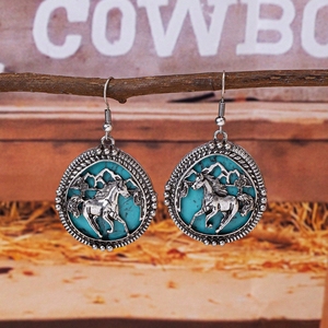 Turquesa <span class=keywords><strong>Pinto</strong></span> Horse Highland Cow Dangle Drop Pendientes Estilo occidental Vintage Colgante Diseños de animales de moda - Product Image 5