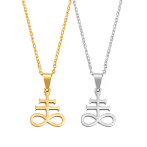 Collares con Colgante de Cruz de Leviatán Satánico para Mujeres y Niñas, Joyería Religiosa de Acero Inoxidable # 557062 - Product Image 1