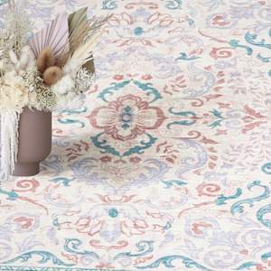 Nouveauté : Tapis de cuisine et de salle de bain antidérapants en fausse laine rose 3x5, résistants aux taches, doux, à motif floral vintage, à poils courts, pour chambre d'enfant - Product Image 1