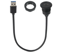 Kabel USB3.0 Hitam Grosir, Male ke Type C Female, Berulir, Pemasangan Panel Tetap, Pengisian Daya 5V/3A untuk Dasbor Mobil dan Desktop