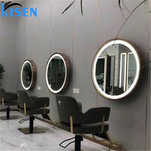 KISEN Stainless Steel Salon Display Cabinet Dressing <b>Table</b> And Storage Shelves Contemporary Large <b>Mirror</b> For Barber Shop Use - Product Image 4