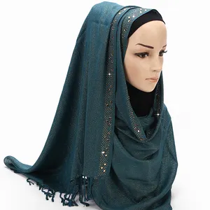 New fashion malaysia women polyester coton hijab muslim Wholesale scarf Solid color With diamond headscarf Scarves