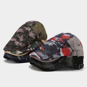 New <b>Summer</b> Camo Mesh <b>Flat</b> Top Ivy Hat Outdoor Breathable Mesh Men Women Camouflage Fashion Casual Beret Hat - Product Image 1