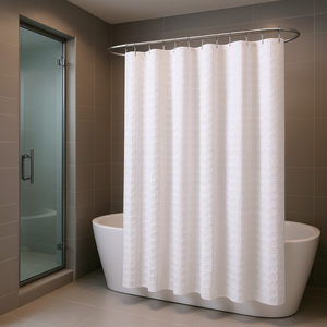 Cortina de ducha tejida sólida con diseño minimalista de tela para uso en el baño - Product Image 2