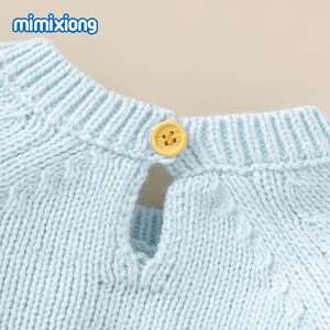 Nouveau-né bébé Onesie Crochet tricot pull enfants vêtements exquis broderie bébé bleu barboteuse costume - Product Image 6