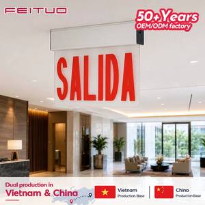 FEITUO Letrero de salida de emergencia LED comercial de aluminio con panel acrílico y letras rojas, base Vietnam, OEM ODM, estilo americano, para edificios. - Product Image 1