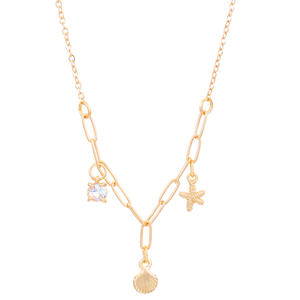 Trendy Zink legierung Shell Beach Starfish Anhänger Halskette Wasserdichte 18 Karat vergoldete Schlüsselbein Choker Halskette für Frauen - Product Image 5