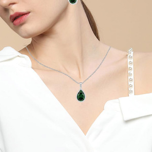 Wholesale S925 Sterling <b>Silver</b> Teardrop Emerald Dangle <b>Earrings</b> Double Halo Micro Paved CZ <b>Drop</b> <b>Earrings</b> Women Wedding Fine Jewe - Product Image 2