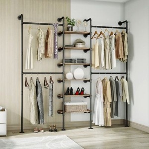 Combinaison portable mobile en forme de tige <span class=keywords><strong>vestiaire</strong></span> de chambre à coucher DlY métal ouvert type étagère de rangement armoire-penderie - Product Image 6