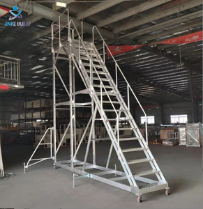 Tùy Chỉnh Xách Tay Nhôm Hợp Kim Thang Với Lan Can Thép Cán Bánh Xe Di Động Làm Việc Nền Tảng Thang - Product Image 4