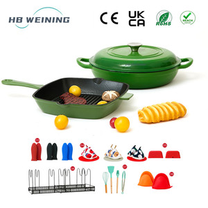 Ensemble de 2 ustensiles de cuisson durables <span class=keywords><strong>en</strong></span> <span class=keywords><strong>fonte</strong></span> émaillée, design classique, écologique, résistant au four, casseroles et poêles pour cuisson à induction à domicile - Product Image 1