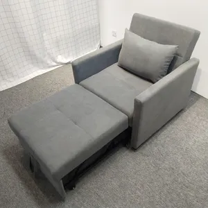 Foshan Factory Cheap Price Grey Color Corner Folding Lazy Armchair Pull Out Single Sofa Cum Bed