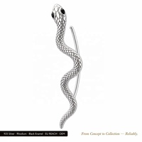 Pendientes de tuerca personalizados con diseño de serpiente celestial, plata 925, rodio, esmalte negro, textura de escamas, joyería AIU, moda alternativa, OEM