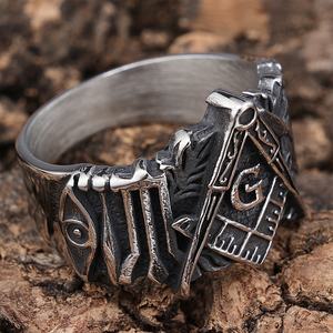 Bague maçonnique vintage bijoux en acier inoxydable Religion dos solide franc-maçon chevalière anneaux pour hommes cadeau - Product Image 3