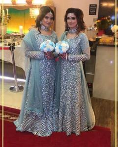 ATIYA LIBAS indio/paquistaní dama de honor hasta el suelo gasa vestido de fiesta de boda patrón Floral bordado estilo de calle alta - Product Image 1