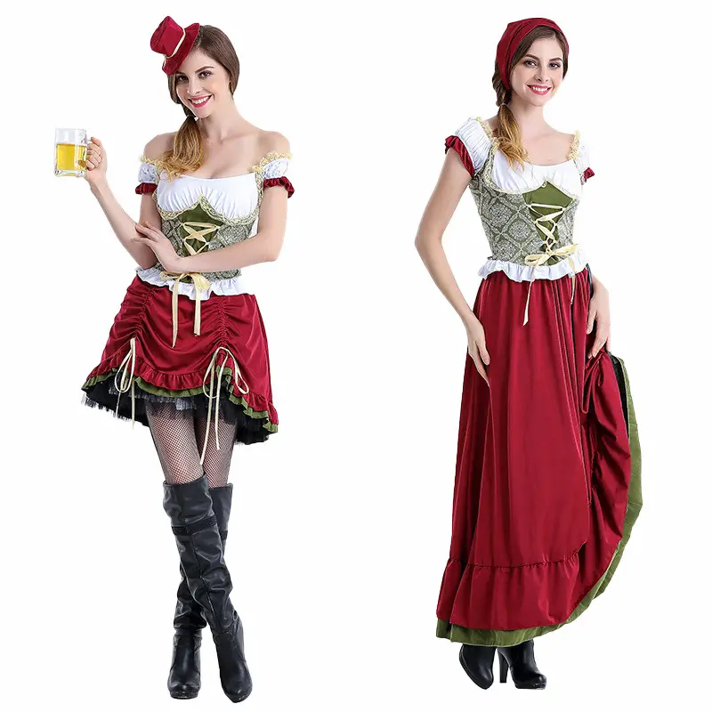 Toptan seksi Bavarian bira festivali yetişkin kadın Oktoberfest kostüm CAAC-011