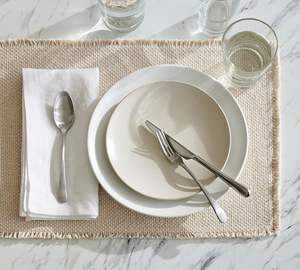 Mason Handwoven Cotton Fringe Placemats 14\" w X 20\" l White Double Scallop Border Dining <b>Table</b> PVC <b>Disposable</b> Knitted Home - Product Image 2
