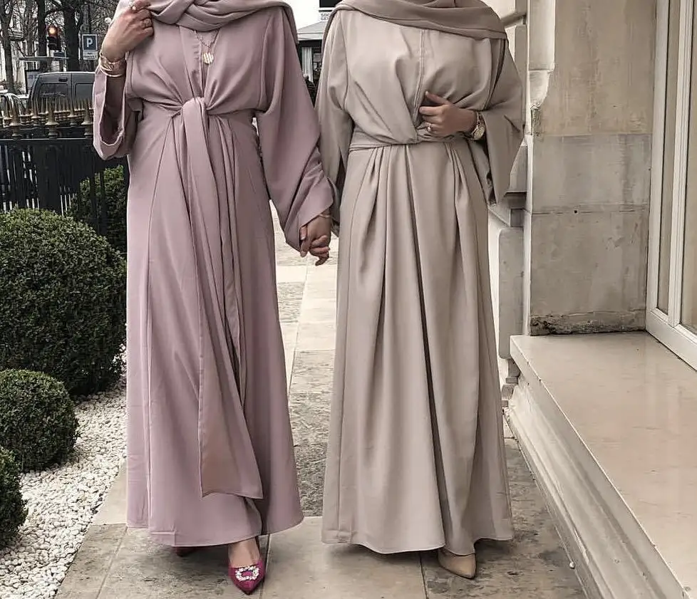 Tùy Chỉnh Mới Trung Đông Đồng Bằng Màu Tie Eo Áo Váy Kaftan Hồi Giáo Phụ Nữ Dài Tay Áo Quần Áo Váy Abaya Dubai Đảng Dresses