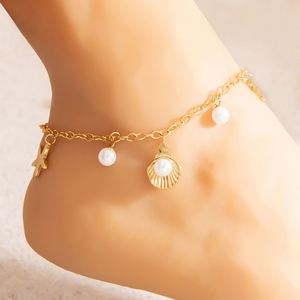 Exquise Chaîne de Cheville en Acier Inoxydable Plaqué Or 18 carats avec Pendentif Ornemental pour le Pied, Non Décolorante, Tendance - Product Image 2