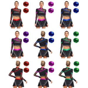 Tenues de cheerleading pour femmes : Ensemble crop top et jupe de danse, costume de performance, uniforme de cheerleader en tissu pour la danse - Product Image 1