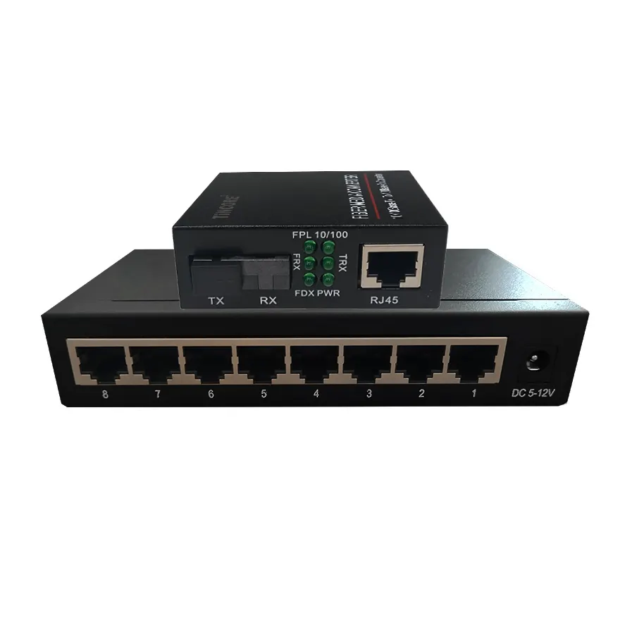 Convertidor de medios Ethernet TiNCAM Interruptor de fibra óptica 1 SFP Fibra 8 RJ45 Convertidor de medios de fibra óptica simple y dúplex