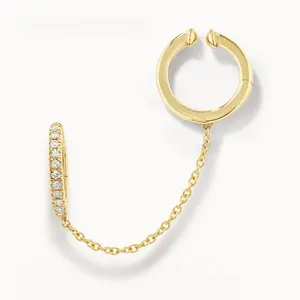Delicate Jewelry 18k Gold Plated Double Clip On Earrings 925 Sterling Silver Women Zircon Single Huggie and Hinge Cuff Earring