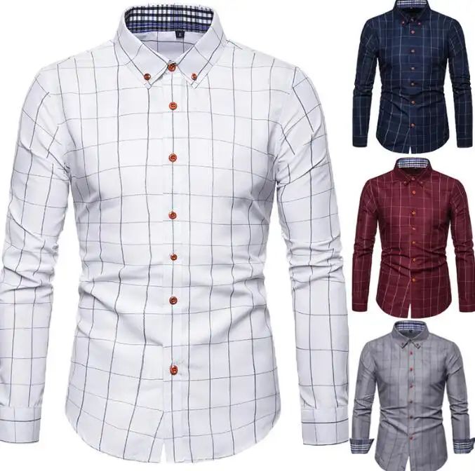 2022 spring and summer high quality European and American men's plaid long-sleeved shirt youth trend loose casual lapel shirt