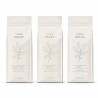 Sachets de café compostables imprimés sur mesure à fond plat avec huit soudures latérales, valve et fermeture éclair pour l'emballage de grains de café