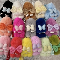 Porte-clés en peluche lapin de 17 cm, pendentif pour sac, accessoires pour téléphone portable, porte-clés de voiture, pompon en fourrure de lapin, porte-clés lapin moelleux