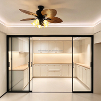 Porte coulissante de cuisine en aluminium de luxe minimaliste, facile à nettoyer, en verre trempé, étanche, sur mesure