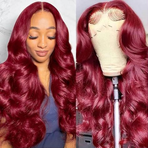 Perruque Lace Front 13x6 en <span class=keywords><strong>Cheveux</strong></span> Brésiliens Rouge Bordeaux Lisses et Soyeux avec Ondulations Profondes, Pré-Pluckée, <span class=keywords><strong>Cheveux</strong></span> Vierges # 99J - Product Image 4