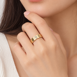 Faceted Zircon Band <b>Ring</b> <b>Stainless</b> <b>Steel</b> 14K Gold Vacuum Plated Wide Closed <b>Ring</b> Jewelry - Product Image 5