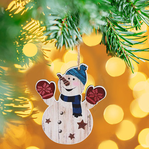 Adornos Colgantes de Madera con Forma de Muñeco de Nieve, Juego de 6 Piezas, 8x8cm, Decoraciones Rústicas para Árbol de Navidad - Product Image 3