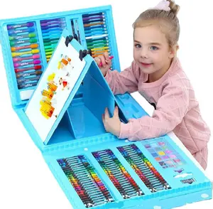 Set Alat Tulis 150, Set Pena Warna Krayon Lukisan Minyak Pastel, Pena Cat Air, Perlengkapan Seni Menggambar untuk Anak-anak