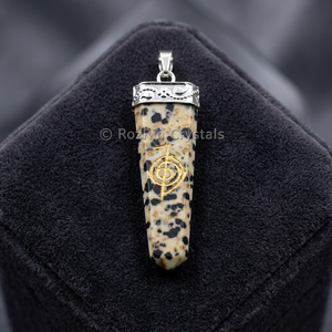 Pendentif pyramide en agate à trois pierres avec symbole Reiki doré, breloque plaquée argent, style classique unisexe vintage - Product Image 2