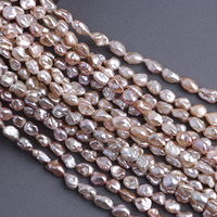 Perles Keshi de culture d'eau douce de qualité AAA, fils de perles irrégulières 5-6 x 7-9 mm, tons rose/peach colorés, perles lâches pour DIY XM